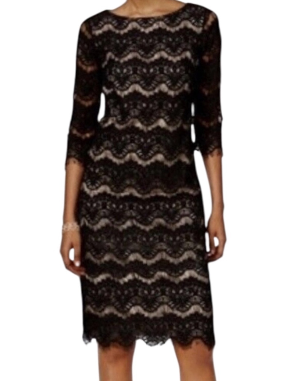 Jessica Howard Women's Navy Lace Dress with Nude Lining 3/4 Sleeve Size 6